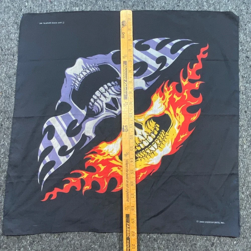 Goodsports Y2K Vintage Unisex OS Skulls Flames Biker‎ Bandana Black 2008 Graphic